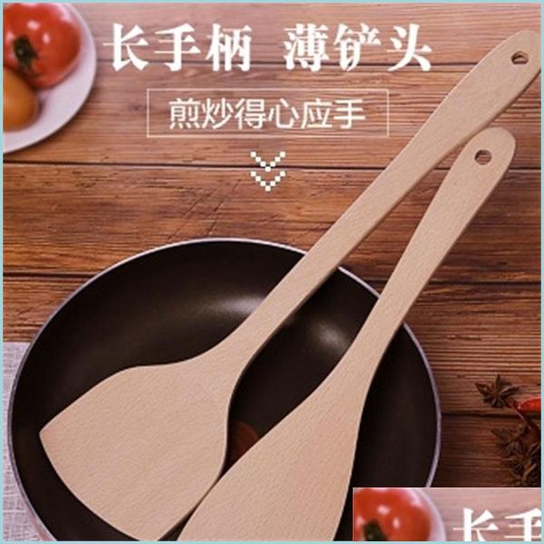 Utensili da cucina Cucchiaio di legno Spata Eco Friend Utensile da cucina in legno Scoop Cottura Fry Mescolare Pale Manico lungo Cucchiai da forno 53 P2 Dhk4X