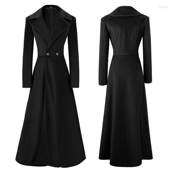 Casa de anime Mulheres Mulheres Vintage Long Trench Coat Dress Pleuche Medieval Dress Slim Fit Maxi Turn Down Collar Jacket Cosplay Costume