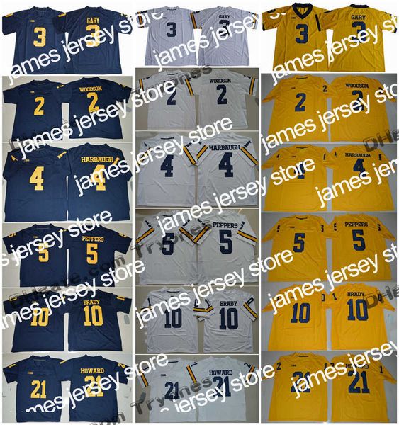 NOVAS Camisas De Futebol Camisas De Futebol Michigan Wolverines 3 Rashan Gary 21 Desmond Howard 10 Tom Brady 4 Jim Harbaugh 2 Charles Woodson 5 Ja