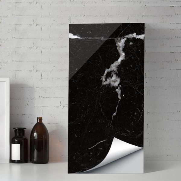 Adesivos de parede adesivos de parede em PVC à prova de petróleo de granito Efeito de mármore Rolo de papel 3D Design Faux Lauteren Black Stick para decoração da cozinha