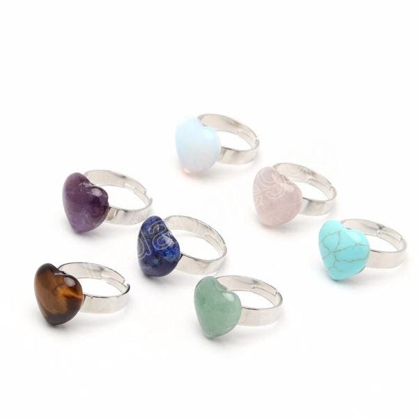 Festa de casamento C￭rculo ajust￡vel Love Heart Ring Reiki Healing Stone Natural Quartz Opal Amethysts An￩is de cristal para mulheres
