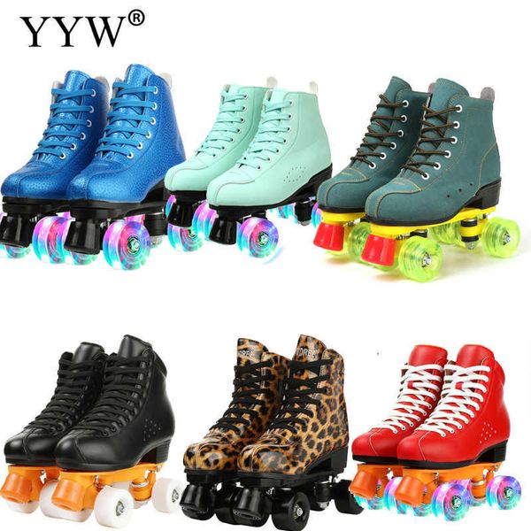 Schlittschuhe Quad Roller Outdoor Leder ABEC7 Erwachsene Frauen Anfänger Atmungsaktive Skating Sneaker 4 Räder Schuh Mädchen L221014