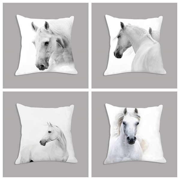 Almofada de cavalo branco animal almofada de almofada de pelúcia Pillow 45x45cm decorativo sem enchimento para sofá decoração de casa 220507