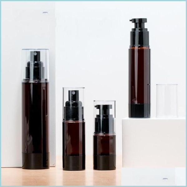 Garrafas de embalagem 15 30 50 100 ml vazio Amber Airless Bomba garrafa pl￡stico Viagem de lo￧￣o