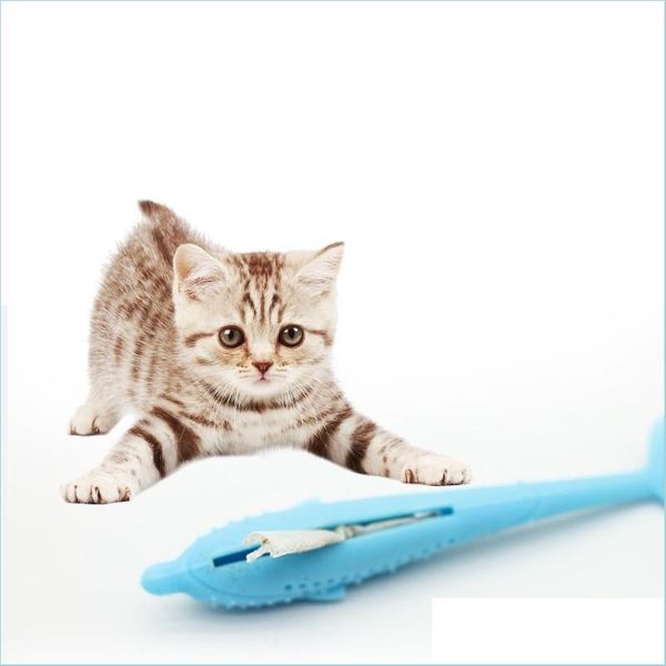 Kedi oyuncakları güzel kedi diş fırçası gıda sınıfı sile kediler molar çubuk balık şeklin
