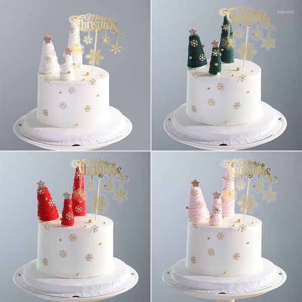 Forniture festive Buon Natale Cake Topper Gold Star Snow Cupcake per decorazioni Decorazioni per dessert per feste di Natale