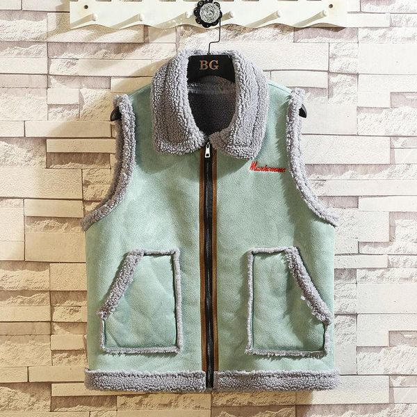 Gilet da uomo VERSMA giapponese Harajuku inverno caldo spesso gilet di pelliccia di agnello gilet da uomo autunno giacca senza maniche allentata vintage taglie forti