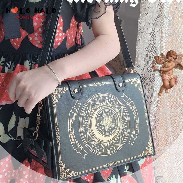 Geldbörsen Gothic Magic Book Messenger Bags für Mädchen Lolita JK Student Cosplay und Handtaschen Uniform Gold Stamping Umhängetasche