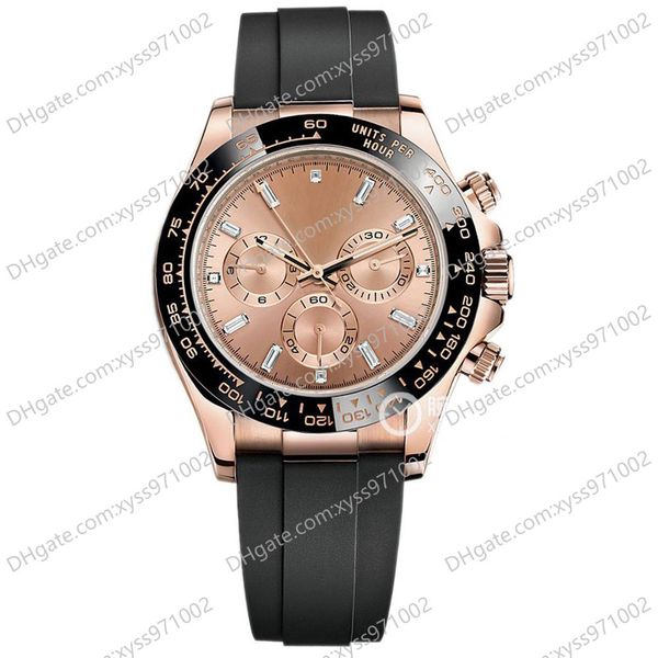 Mens Luxury Rose Gold Watch M116515LN 40-мм розовый бриллиантовый циферблат натуральный резина ne Chronograph 2813 Спортивный автоматический механический модный мужской часы M116515-0021