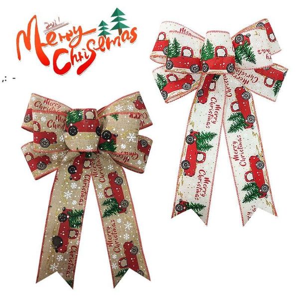 Große Weihnachtskranzschleifen, rot-schwarze Schneeflocken-Baumspitzenschleifen aus Jute für weihnachtliche Haustürdekorationen GCB16510