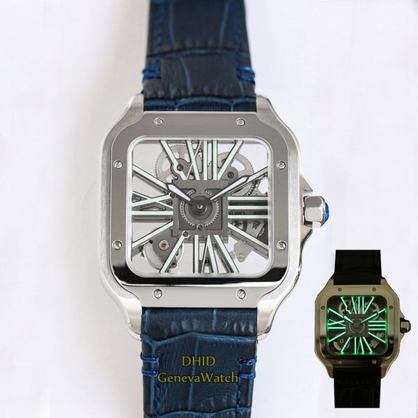 39,8 mm limitierte Edition Herren-Designeruhren Schweizer Ronda mechanisches Handaufzugswerk Herrenuhr 904L-Gehäuse Kalbslederband Saphir grün leuchtende Armbanduhr