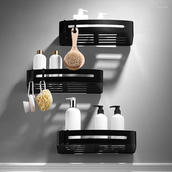 Prateleiras do banheiro Espaço Alumínio Shelve Black Acessorie Shower Shelf Shampoo Shampoo Storage Rack Basket Holder A08-625