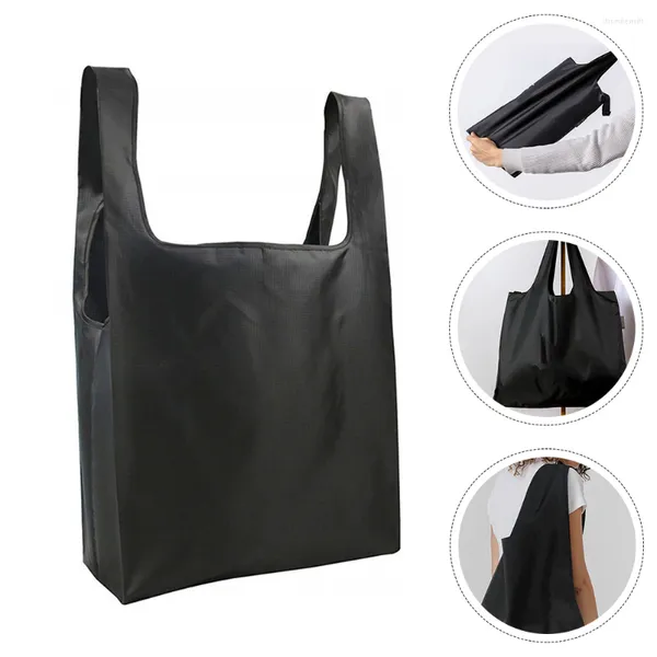 Depolama Çantaları Tote Siyah Kulplar Ağır Katlanabilir Bakkal Çantası Yeniden Kullanılabilir Alışveriş Çantası Ev Açık Hava