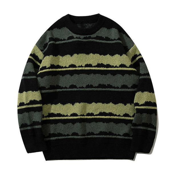 Erkek Sweaters Harajuku Erkekler Vintage Jumper Çizgili Kızlık Sokak Giyim Külkü Büyük Boy Hip Hop Punk Triko Video Büyükbaba G221018