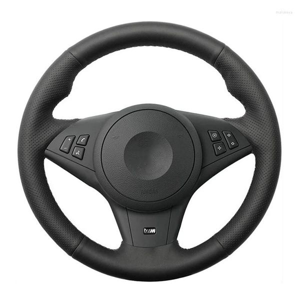 Tampa de volante Tampa de carro Tampa de couro preto não deslizante Torda de couro para E60 E63 E64 M5 2005 2007 2008 Acessórios M6