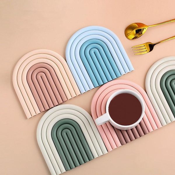 Arco-íris silicone maconha tapete de tapa de cozinha resistente a calor Placa de placa caseira Mesa de mesa de isolamento anti-hoT tigela Mat Coasters RRC695