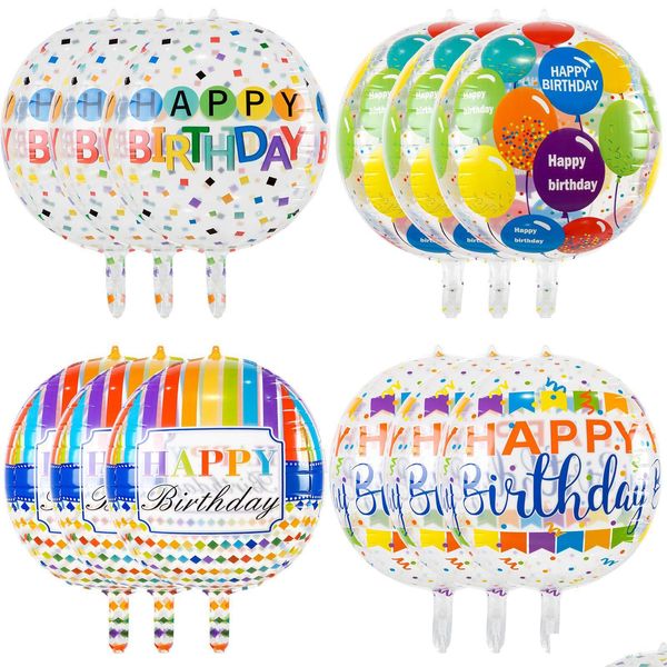 Украшение на вечеринке на вечеринке Большой с днем ​​рождения Colorf 4D воздушные шары с 22 -дюймовым круглым воздушным шаром Mylar для детского душа Rai Dhxbx