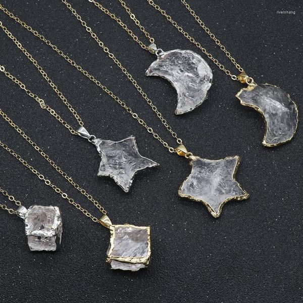 Colares pendentes reiki curando cru em quartzo mineral estrela mineral estrela lua pêndulo natural cristal claro gargantilha branca