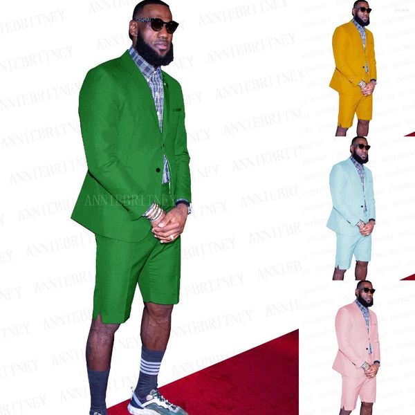 Erkek Takım Elbise 2022 Son Tasarımlar Yeşil Yaz Erkek Şortlu Takım Elbise 2 Parça Özel Slim Fit Casual Gri Akşam Elbise Smokin Blazer Pantolon Set