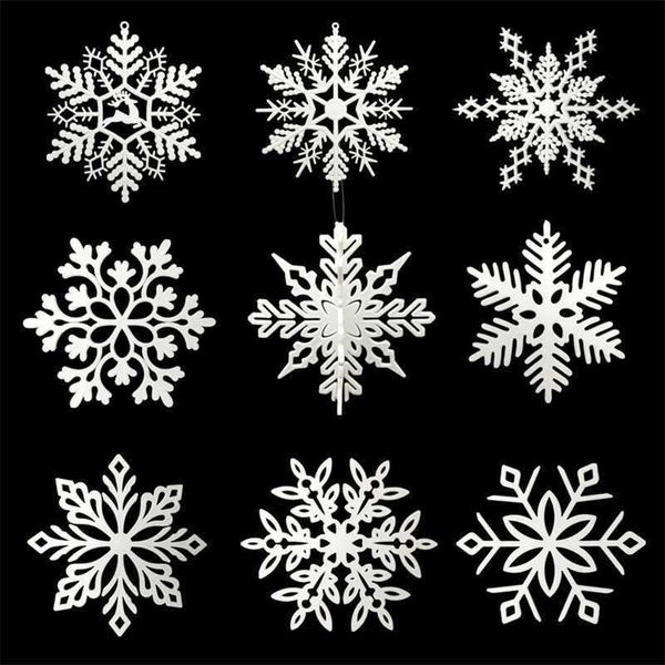 Weihnachtsschneeflockenstück, Kunststoff, weiße Schneeflockenschnur, Schneeszene, Schaufenster, Weihnachtsbaum, Schneeflockenanhänger, verschiedene Stile
