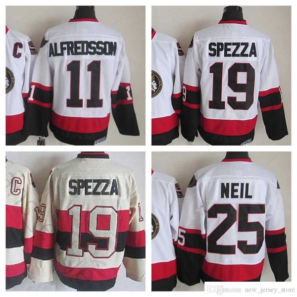 Camisolas vintage de hóquei no gelo Movie CCM costuradas 11 Daniel Alfredsson 19 Jason Spezza 25 Camisa Chris Neil