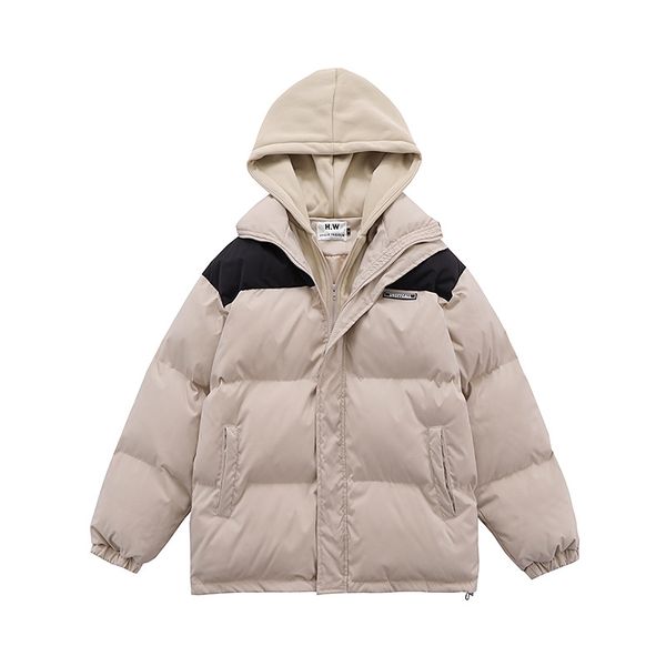 Jaqueta masculina de inverno com capuz Parkas Streetwear Color Block Patchwork Thicken Warm Bubble Padded Coat Harajuku Fashion Loose Jackets