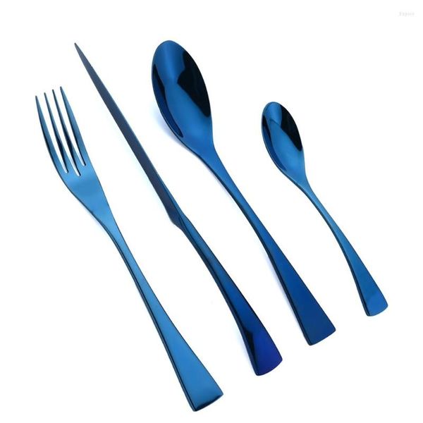 Conjuntos de talheres de 4 peças espelhos de polimento brilhante azul de talheres inoxidáveis ​​304 conjunto de jantares de aço de mesa de cozinha jantar no atacado