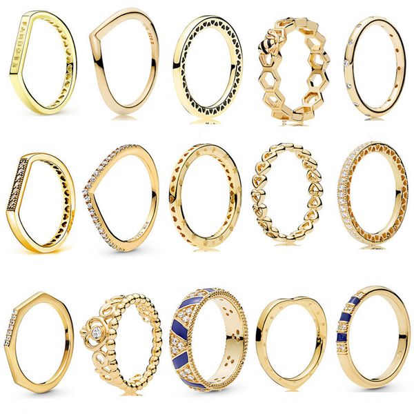Silberner Ehering, goldenes funkelndes Wunschherz, Damenschmuck, passend für Ringe im Pandora-Stil