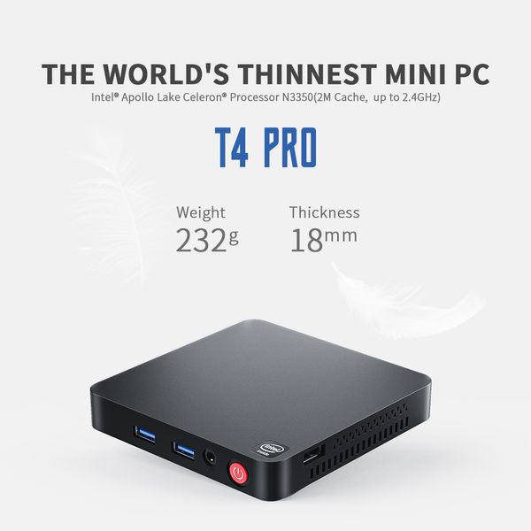 T4 Pro Mini PC Processore Intel Apollo Lake N3350 Windows 10 4K 4GB 64GB BT4.0 1000M AC Wifi Mini computer
