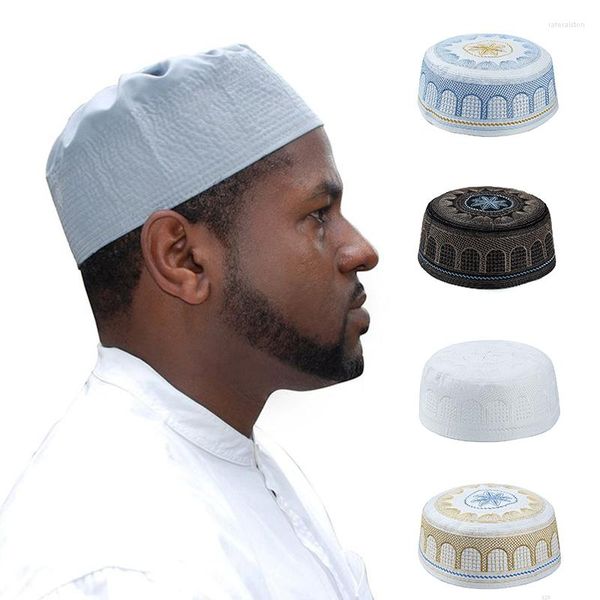 Cappelli a tesa larga Cappello da preghiera ricamato da uomo musulmano Cappello islamico Kufi EID Cappellini da Ramadan Habib Marito Berretto arabo Teschio