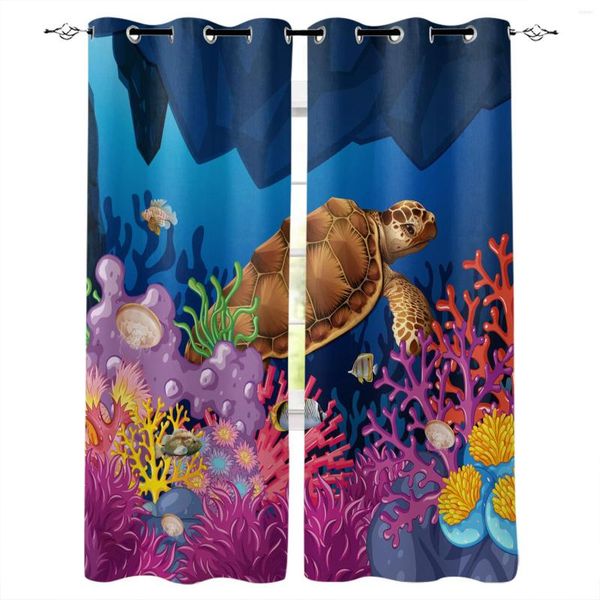 Cortina de desenho animado oceano subaquático recife coral cortinas de tartaruga para sala de estar com cortinas modernas de quarto de quarto