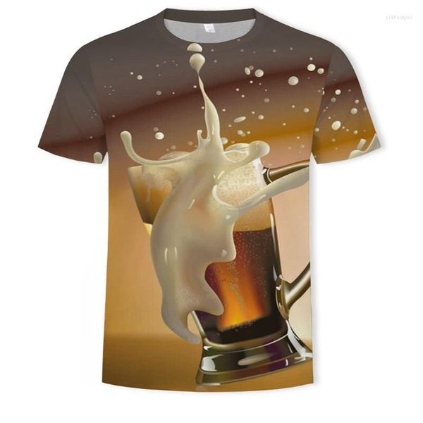 Camisetas masculinas 2022 homens e mulheres verão 3d cerveja de hambúrguer poker hip -hop o -neck manga curta impressa -sirt top