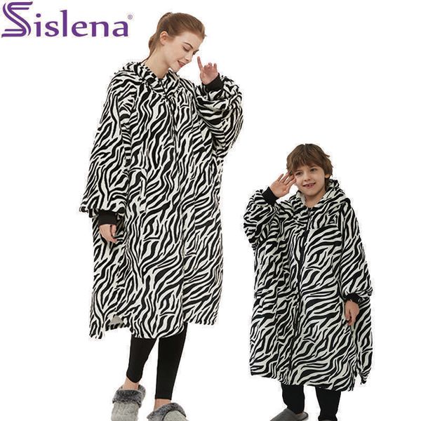 Altri abbigliamento Zebra Luxury Double Weighted Oversize Zipper Hoodie Coperte con maniche Winter Sherpa Fluffy Flannel Giant TV Blanket Women T221018