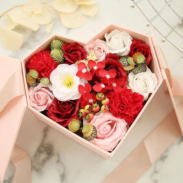 Geschenkverpackung herzförmige Liebe Rose Seife Blumenkasten Valentinstag Geburtstag für Freund Liebhaber Lehrer gefälschte künstliche Taschen