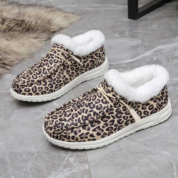 Altre scarpe Leopard Print Dude Shoes Donna Comfort Flats Slip On Mujer Zapatillas Winter Warm Plush Vulcanize Sneakers Pelliccia Mocassino Mocassini L221020