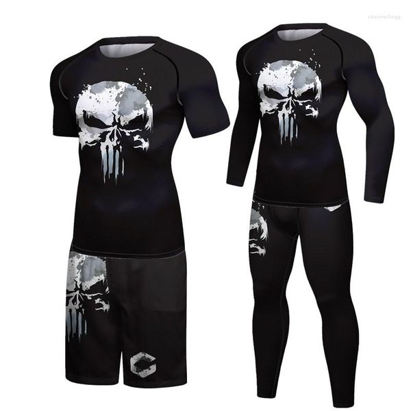 Tute da uomo 2022 Boxe Compressione Set di stampa teschio 3d Mma Rashguard Uomo Jiu Jitsu Fitness Pantaloni sportivi Palestra Pantaloncini Muay Thai