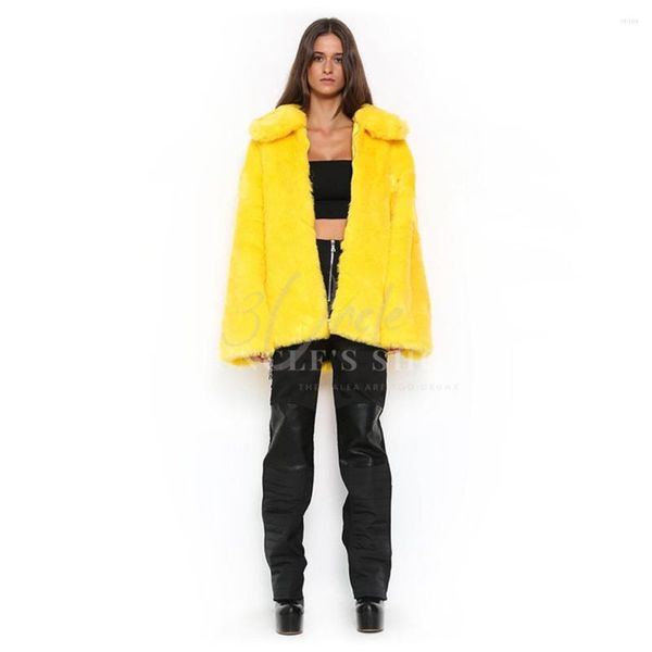 Pelliccia da donna Inverno Giacche finte Felpe con cappuccio da donna Giallo Caldo Imitazione femminile Mantella imbottita Cappotto con scialle Lady Abbigliamento alla moda