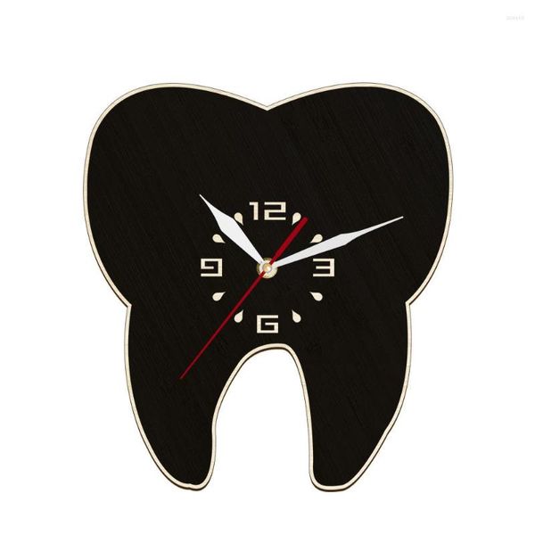 Wanduhren Zahnförmige lasergeschnittene Holzuhr für Zahnklinik Büro Dekor Zahnmedizin Kunstwerk Stille Uhr Zahnarzt Geschenk