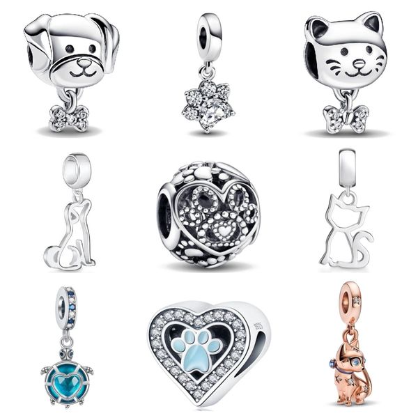 925 sterling silver ciondola fascino donne perline gioielli di alta qualità regalo all'ingrosso gattino cucciolo tartaruga animale perline fit pandora charms braccialetto fai da te