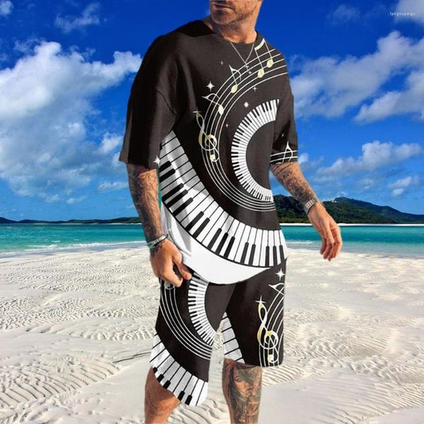 Tute da uomo Tuta da uomo Set da 2 pezzi Pantaloni sportivi estivi Tuta grafica T-shirt da spiaggia Pantaloncini casual Stampa 3D Abbigliamento da uomo per pianoforte