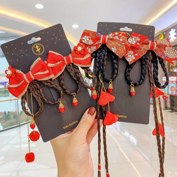 Kinder 2 Teile/satz Nette Chinesische Knoten Perücke Anhänger Ornament Haar Clips Mädchen Schöne Süße Barrettes Haarnadeln Kinder Haar Accessoriesl40