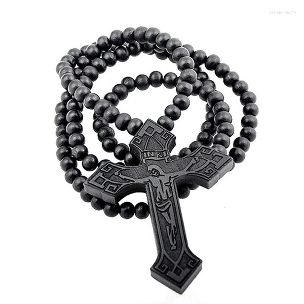 Choker Hip Hop Holz Kreuz Halskette Für Männer Rock Stil Holz Perlen Lange Kette Jesus Anhänger Frauen Christus Schmuck Party geschenk