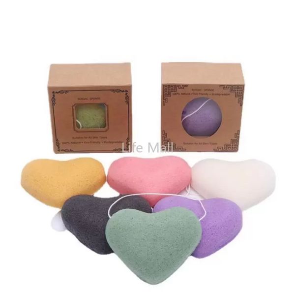 Konjac Pulizia del viso Soffio a forma di cuore Spugna pulita Konjac Esfoliante Sporco Bagni Spugne Cura del viso Strumenti per il trucco FY3987 b1019