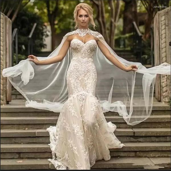 Avvolge Appliques Mantello da sposa Giacche lunghe in tulle Collo alto Mantelle bianche avorio Accessori da sposa