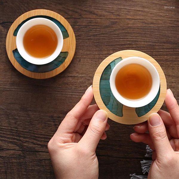 Tapetes de mesa criativos de bambu e epóxi resina transparente redonda de chá de chá de chá de pó de pó de acessórios