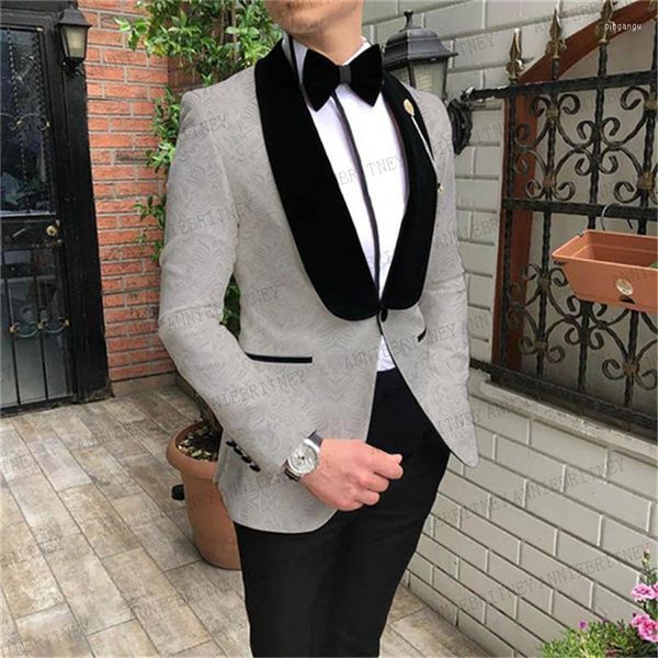 Abiti da uomo 2022 Argento Jacquard Uomo 2 Pezzi Prom Matrimonio Per Uomo Su misura Smoking dello sposo di grandi dimensioni Slim Fit Giacca con pantaloni