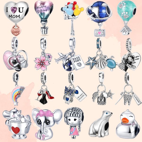 925 Sterling Silver Ciondola Charm Donna Perline Gioielli di alta qualità Regalo Globo all'ingrosso con tartaruga e fotocamera Bead Fit Pandora Charms Bracciale fai da te