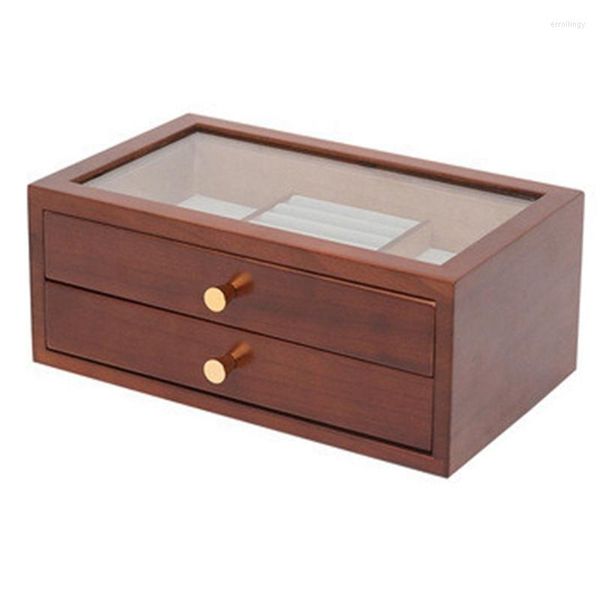 Schmuckbeutel Vintage Doppelschicht Holz Aufbewahrungsbox Schubladen Make-up Organizer Schlüssel Büro Desktop Wohnaccessoires