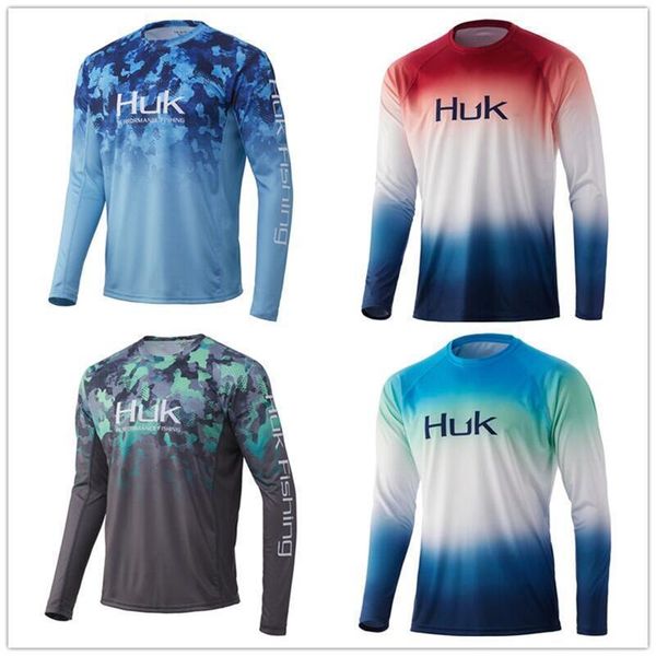 Ao ar livre camisetas jaquetas masculinas huk camisa de pesca manga longa proteção uv homem verão camuflagem umidade wicking jersey vestuário 221019