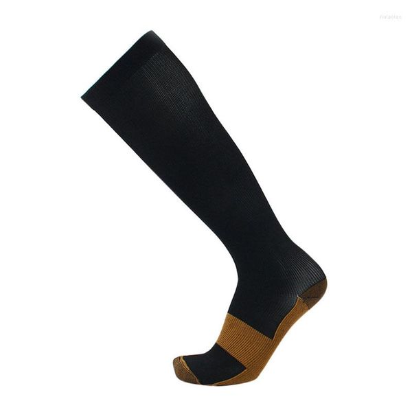 Erkek Çorap Diz Yüksek Bakır Sıkıştırma Uzun Naylon Anti-Zam Yoruş Bacak Bey Ayağı Mezun Destek Spor Çorapları Erkek Kadınlar S-XXL Meias